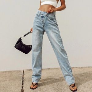 Holly Asymmetric Straight Leg Jean Light Wash Denim